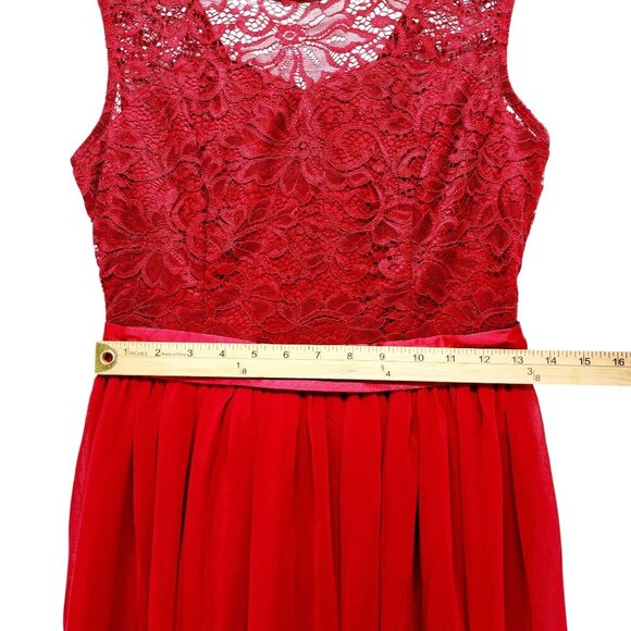 Sleeveless Dress Red Lace Chiffon Long Berylove Evening Gown Satin Patty prom M - Picture 7 of 16